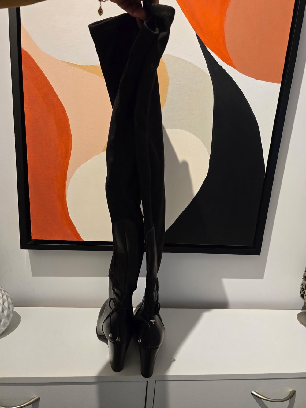 NWT RUDSAK Brasil Black Over-the-Knee Block Heel Boots Suede and Leather size 41 - Picture 4 of 6